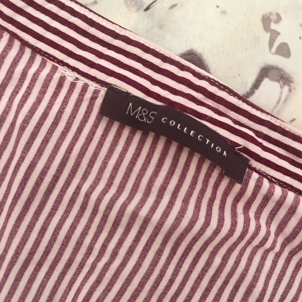 MARKS & SPENCER Womens Top Blouse Striped Red White Burgundy Cuffed Pocket - Picture 7 of 8